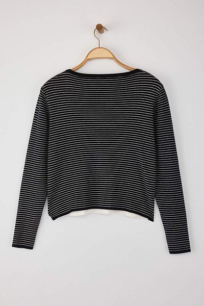 Trendyol Collection Pulover negru premium din fire/fir special cu dungi cu gât crew TWOAW26KZ00043