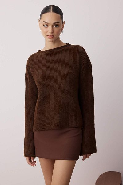 Trendyol Collection Brown 2-Piece Soft Textured Wide Fit Knitwear Sweater-Poncho Set Twoaw26Kz00012