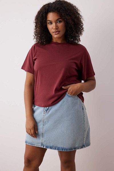 Trendyol Curve Бордова футболка Regular Fit Crop Plus Size TBBSS25BF00061