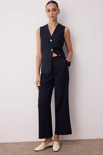 Trendyol Collection Темно-сині плісировані штани з високою талією та широкими штанинами TWOAW21PL0076