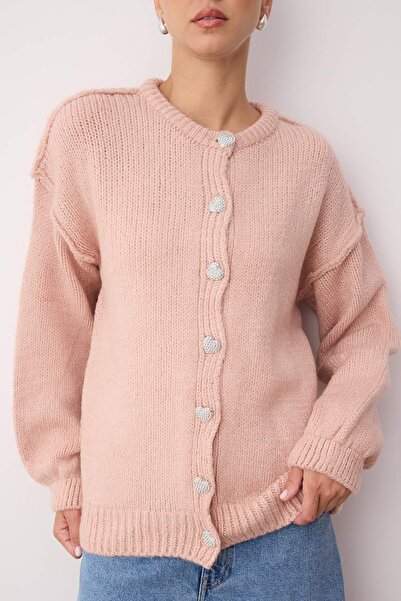 Trendyol Collection Tricotaj cu formă largă, cu butoane, roz, moale, texturat, cardigan TWOAW26HI00116