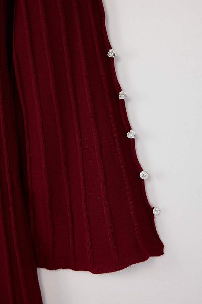 Trendyol Curve Claret Red Corded Accessory Detailed Knitwear Dress Tbbaw26Ah00000