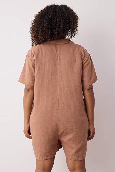 Trendyol Curve Καφέ Regular Fit Muslin υφαντό ύφασμα 100% βαμβακερό ρούχο παραλίας Μεγάλο μέγεθος TBBSS25BG00000