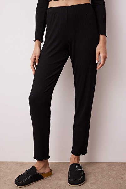 Trendyol Collection Black Polka Dot Ribbon Detailed Ribbed Knitted Pajama Set Thmaw26Pt00071