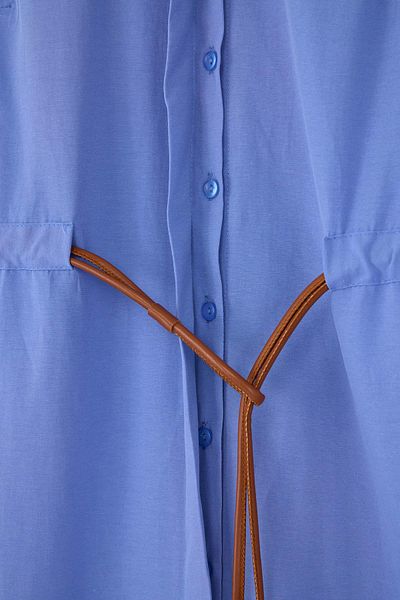 Trendyol Modest Blue Unlined Plain Woven Terrycotton Hijab Dress Tctaw26Eb00016