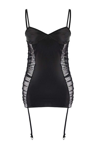 Trendyol Collection Babydoll/fantastică cămașă de noapte cu jartieră neagră din satin și tul cu spate transparent THMAW26LL00002