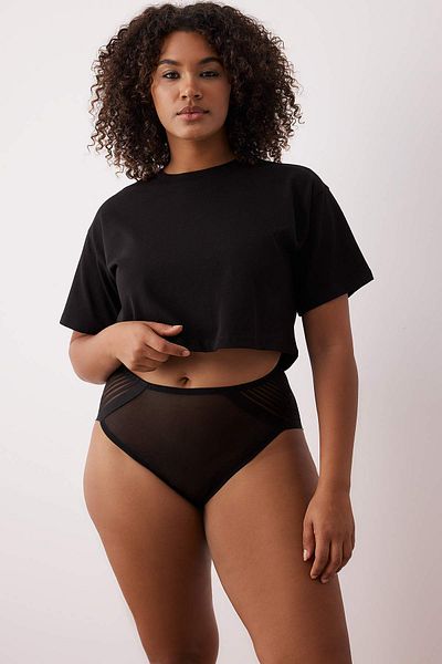 Trendyol Curve Chiloți negri cu dungi transparente de mărime mare TBBSS25CM00005