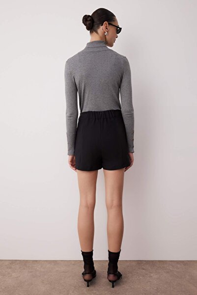 Trendyol Collection Μαύρη υφασμένη σορτς φούστα με διπλό σκίσιμο σούπερ μίνι μήκους TWOSS20SR0364