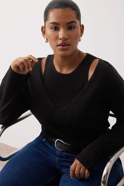 Trendyol Curve Schwarzes 2er-Set Strickbluse-Pullover TBBAW26AN00014