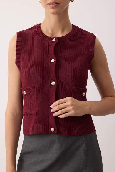 Trendyol Collection Burgundy Cotton Blend Crop/Short Vest Twoaw26Ye00009