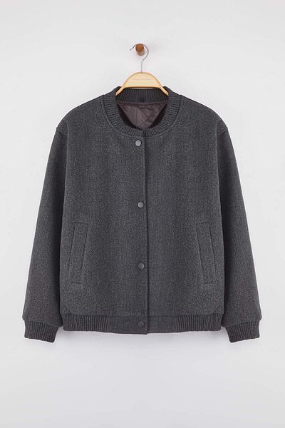 Trendyol Collection Anthracite Cashew Bomber Plus Size Jacket TWOAW26AW00012