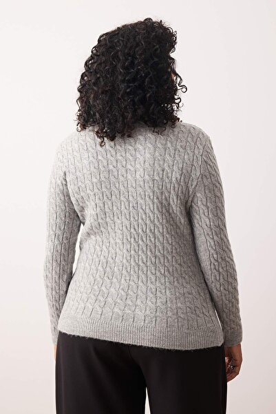 Trendyol Curve Γκρι μαλακή ζακέτα πλεκτή με κουμπιά πλεξούδας με μαλακή αίσθηση TBBAW26AV00009