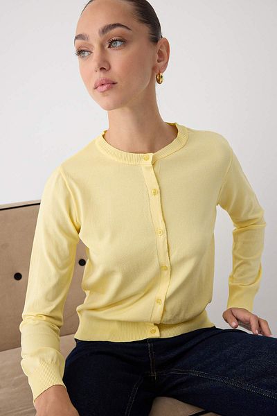 Trendyol Collection Yellow Premium/Special Yarn Mercerized Look Crew Neck Basic Knitwear Cardigan Twoaw26Hi00095