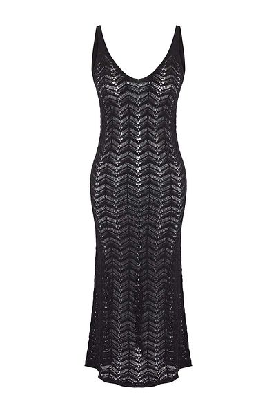 Trendyol Collection Rochie de plajă neagră Maxi Knitwear cu decolteu în V TBESS25EL00152