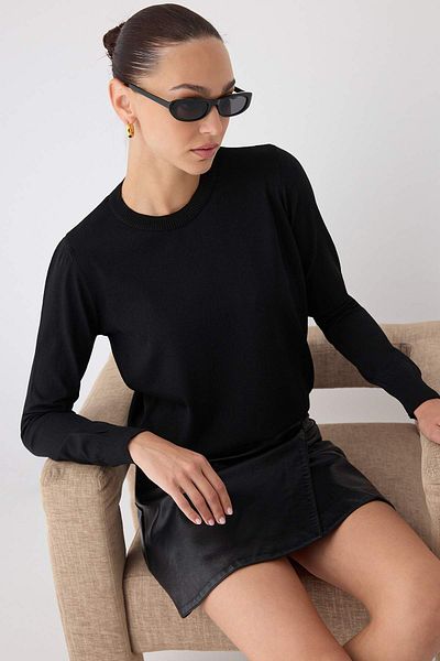Trendyol Collection Black Mercerized Look Thin Basic Knitwear Sweater Twoaw26Kz00081