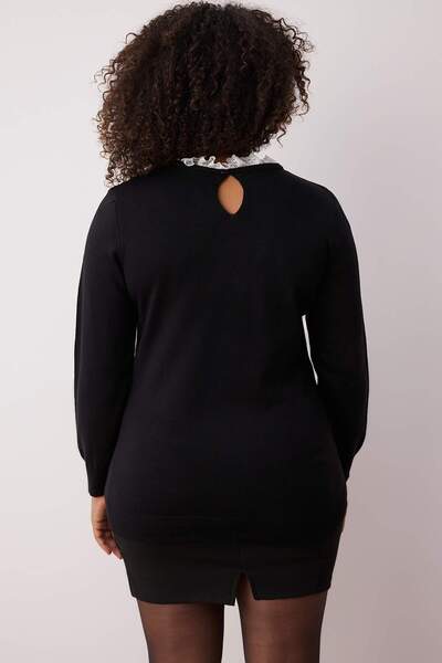 Trendyol Curve Schwarzer Kragen, Spitze und Band/Bowknot-Detail, schmaler Strickpullover TBBAW26AN00019