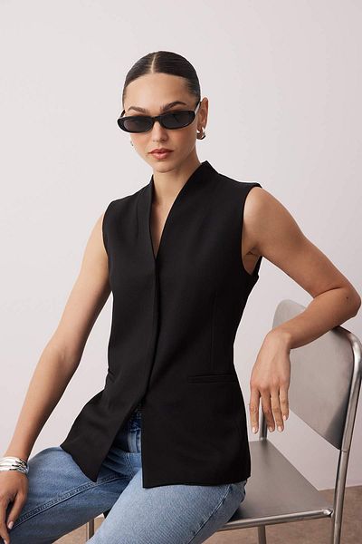Trendyol Collection Vestă neagră cu nasturi ascunși TWOAW26YE00027