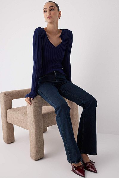Trendyol Collection Πλεκτό πουλόβερ με μπλέ Navy Mercerized Look TWOAW26KZ00099