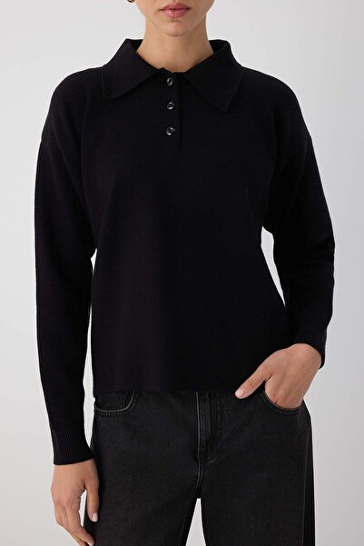 Trendyol Collection Articole esențiale pentru garderobă Black*001 Pulover din tricot cu guler polo din fir premium/ special | TWOAW26KZ00060