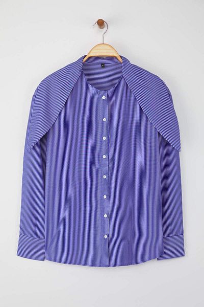 Trendyol Collection Cămașă cu eșarfă cu dungi bleumarin TWOAW26GO00046