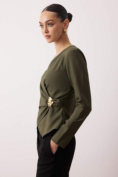 Trendyol Collection Bluză țesută kaki cu cataramă dublu la două piept TWOAW26BZ00142