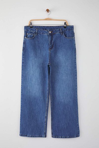 Trendyol Curve Blue High Waist Wide Leg Denim Plus Size Wide Leg Jeans Tbbaw26Cj00001