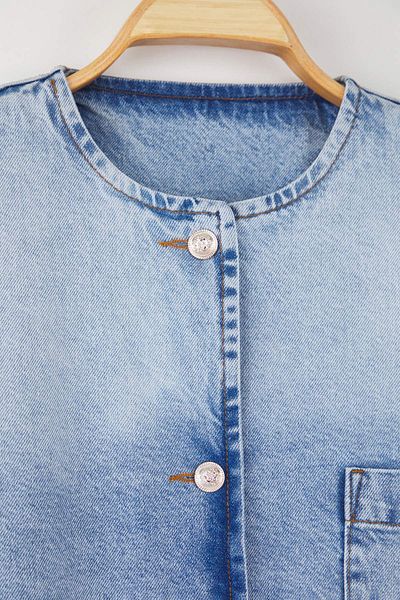 Trendyol Curve Blue Crew Neck Overise/Grniş Mold Denim Plus Size Jacket Tbbaw26Ag00002