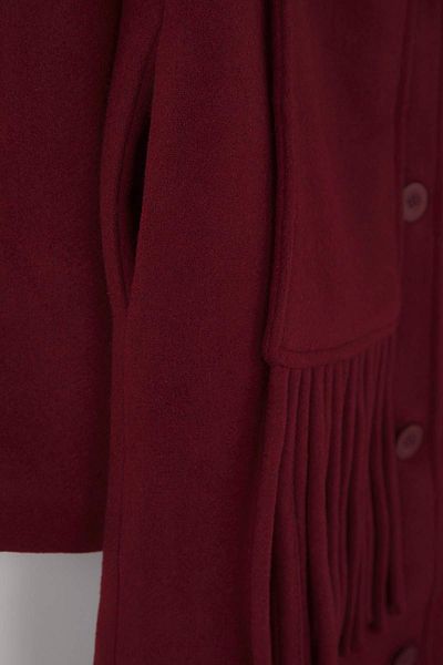 Trendyol Collection Burgundy Shawl Detailed Mono Closure Oversize Long Cashmere Coat Twoaw26Kb00041