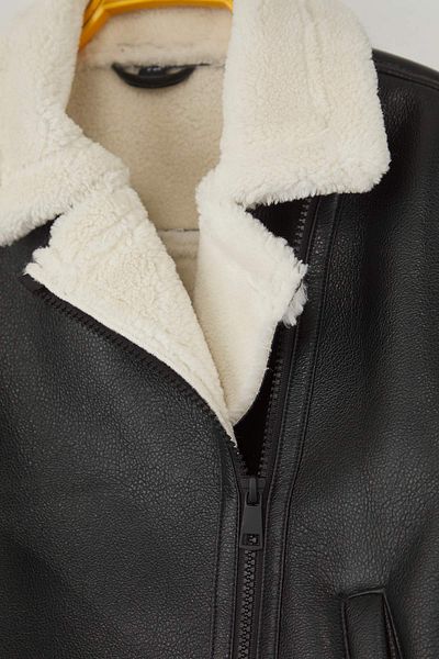 TRENDYOLKIDS Black Unisex Children's Plain Shirt Collar Regular Coats Tkdaw26Mo00005