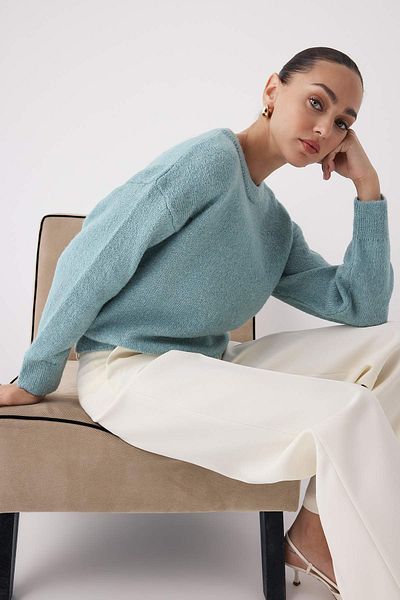 Trendyol Collection Mint More Sustainable Alpaca Wool Blended Wide Fit Premium Yarn Knitwear Sweater Twoaw26Kz00001