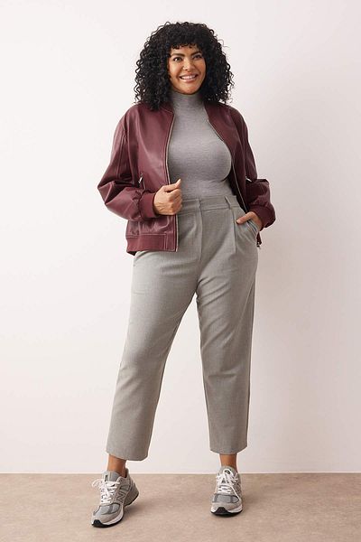 Trendyol Curve Gray Rubber Waist Woven Premium Fabric Large Size Pants Tbbaw26Ar00012