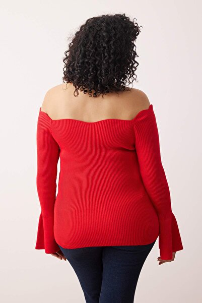 Trendyol Curve Červený žebrovaný svetr s límcem Carmen TBBAW26AN00031