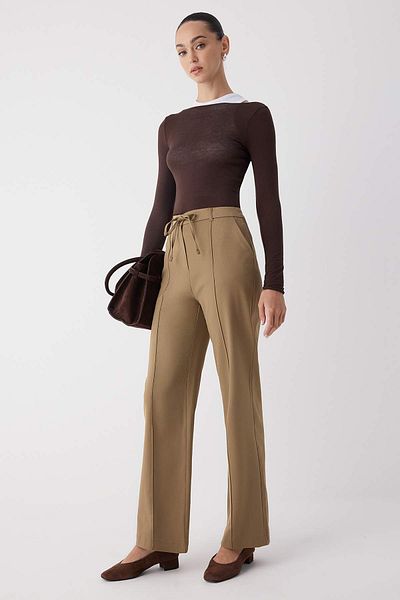 Trendyol Collection Wardrobe Essentials Mink Lace-Up Winter Button down Comfortable Fabric Wide Leg Pants |   Twoaw26Pl000121