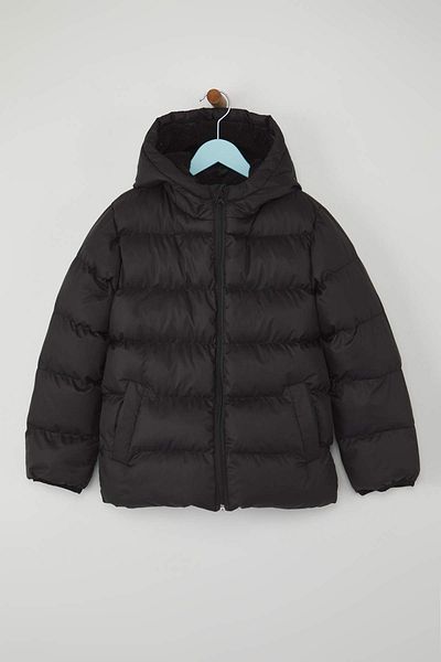 TRENDYOLKIDS Negru*001 Paltoane unisex pentru copii cu glugă simplă, cu mânecă lungă, TKDAW26MO00008