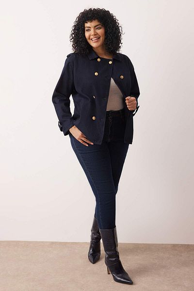 Trendyol Curve Dark Blue Shirt Collar Denim Plus Size Jacket Tbbaw26Ag00004
