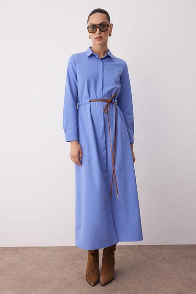 Trendyol Modest Rochie hijab albastră, ne căptușită, din bumbac, cu țesut simplu TCTAW26EB00016