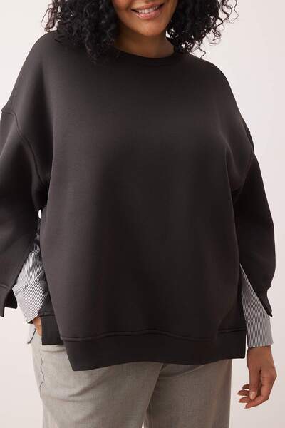 Trendyol Curve Antracit Oversize Fit alsó ing Megjelenés Kötött nagy méretű pulóver TBBAW25AO00000