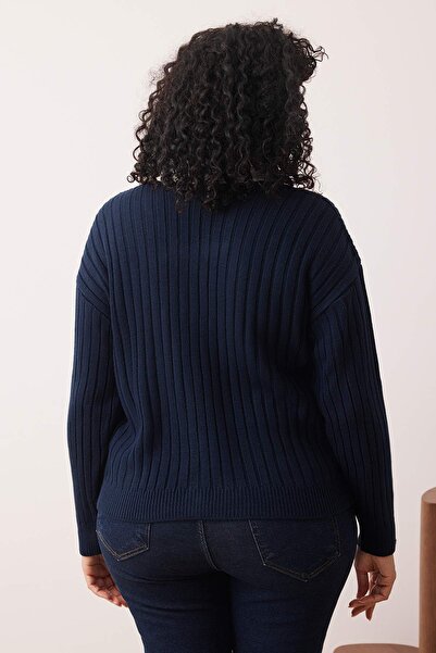 Trendyol Curve Námořnický modrý úpletový kardigan s knoflíky a detailem vroubkovaného límce TBBAW23AV00084