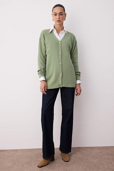 Trendyol Modest Mint Gold Buttoned Knitwear Cardigan Tctaw26Th00000