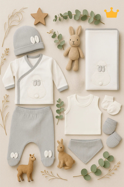 Babyhola 3 Boyutlu Tavşanlı Kız Erkek Bebek Yenidoğan 8'li Zıbın Seti 0-3 Ay ...