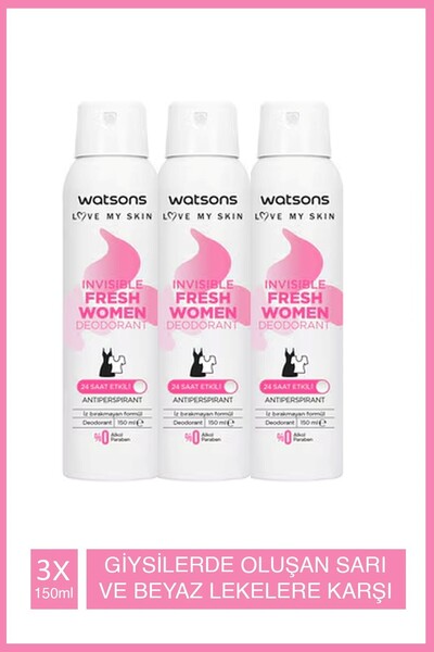Watsons Invisible Fresh Pudralı Deodorant Sprey 3x150ml