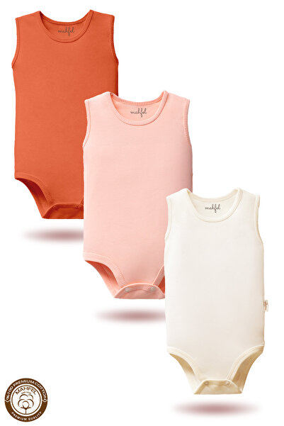 MAHFEL %100 Organik Pamuklu Çıtçıtlı Kolsuz Bebek Body Zıbın 3lü Paket