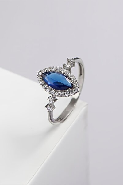 Silverplus Parliement Mavisi Mekik Taşlı 925 Ayar Gümüş Yüzük