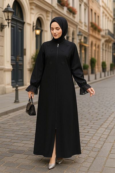 Neva Style Abaya Hijab Negru Brodat cu margele 520090 S