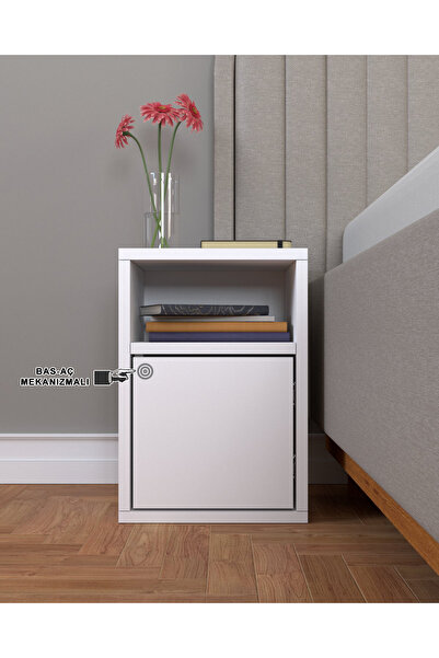 LİDART MOBİLYA Lidart Komodin Tek Kapaklı İki Raflı Bas Aç Mekanizmalı Beyaz ...