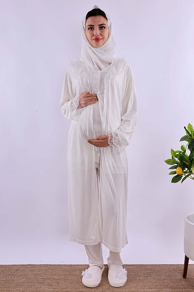 ByLohusa Effortt Ecru Hijab Pregnant Maternity Pajama Set Byl2T24242