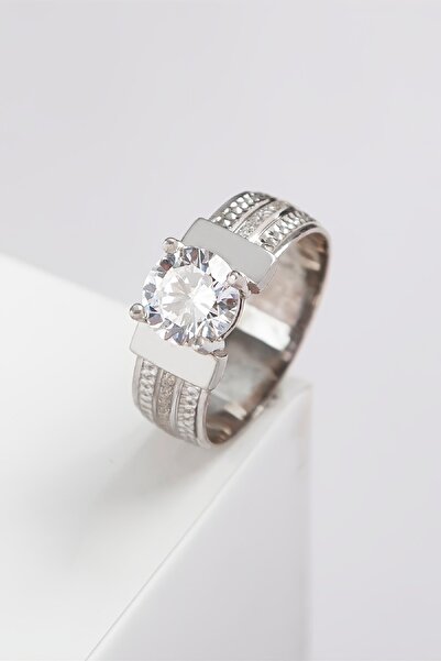 Silverplus Zirkon Taşlı Puantiyeli Rodyumlu 925 Ayar Gümüş Alyans Yüzük