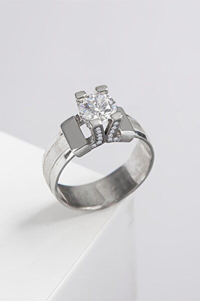 Silverplus Rodyumlu Zirkon Taşlı 925 Ayar Gümüş Alyans Yüzük