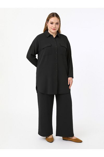 ALİA Παντελόνι Plus Size με Ύφασμα Βισκόζης - μαύρο - Alia