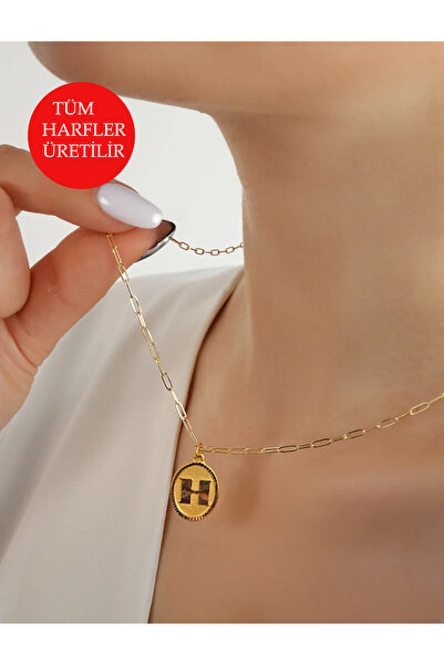 DİAMİNE PIRLANTA 14 Ayar Altın Oval Nostaljik Harf Ataç Zincir Kolye